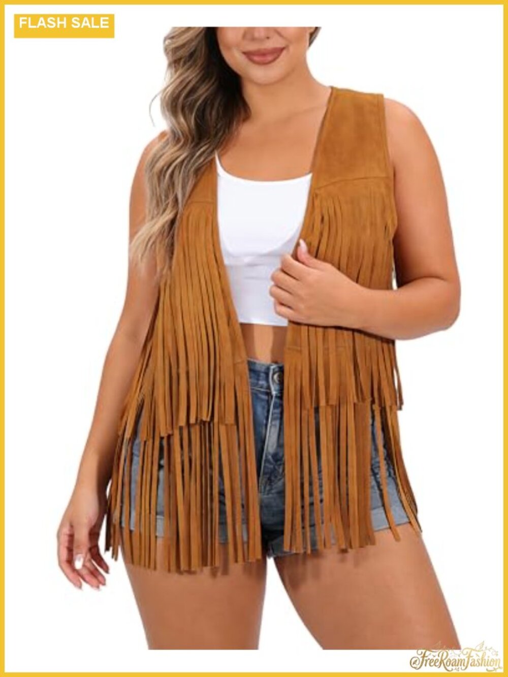 Women's Plus Size Faux Suede Fringe Vest Sleeveless 60s 70s Hippie Tassel Jacket